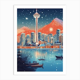 Winter Travel Night Illustration Vancouver Canada 4 Art Print