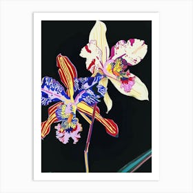 Neon Flowers On Black Orchid 3 Art Print