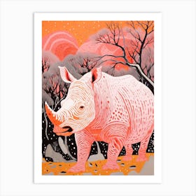 Rhino In The Wild Pink & Orange Geometric 1 Art Print