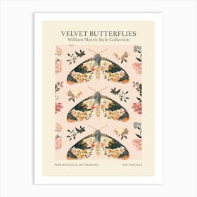 Velvet Butterflies Collection Pink Botanical Butterflies William Morris Style 2 Art Print