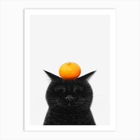 Black Cat With Tangerine Art Print