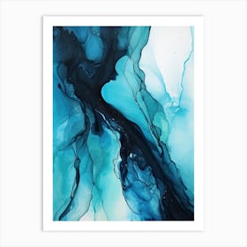 Teal And Black Flow Asbtract Painting 0 Art Print