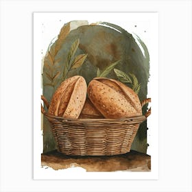 Rustic Bread In A Basket Watercolour Illustration 2 Art Print