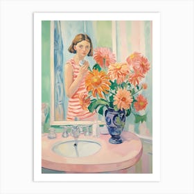 A Vase With Zinnia, Flower Bouquet 1 Art Print