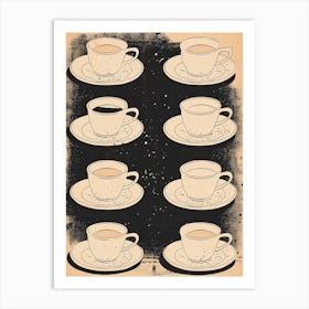 Coffee Cup Pattern Black & Sepia Illustration 2 Art Print