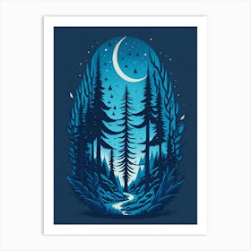 A Fantasy Forest At Night In Blue Theme 68 Art Print