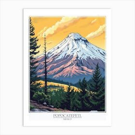 Popocatepetl Mexico Color Line Drawing 5 Poster Art Print
