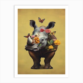 Pretty Rhino - Rhino With Butterflies Art Print