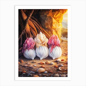 Three Garlics On The Beach Art Print