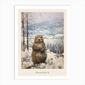 Vintage Winter Animal Painting Poster Woodchuck 2 Art Print