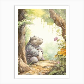 Storybook Animal Watercolour Hippopotamus 1 Art Print