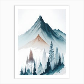 Mountain And Forest In Minimalist Watercolor Vertical Composition 138 Art Print