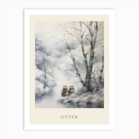 Winter Watercolour Otter Poster Art Print