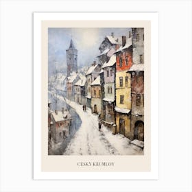 Vintage Winter Painting Poster Cesky Krumloy Czech Republic Art Print