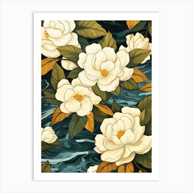 Magnolia Flower Pattern Art Print