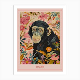 Floral Animal Painting Bonobo 3 Poster Art Print