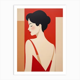 Woman In Red Dress Abstract red and beige Art Art Print