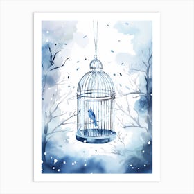 Snowy Bird Cage 3 Art Print