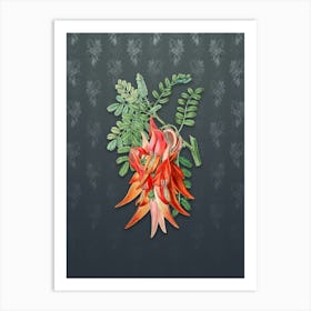 Vintage Crimson Glory Pea Flower Botanical on Slate Gray Pattern n.0107 Art Print