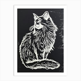 Laperm Cat Linocut Blockprint 4 Art Print