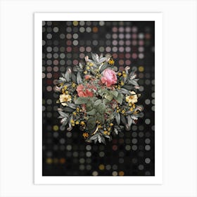 Vintage Pink Boursault Rose Flower Wreath on Dot Bokeh Pattern n.0504 Art Print