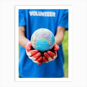 Volunteer Holding Earth Globe Art Print