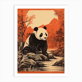 Panda Art In Woodblock Printing Style 2 Art Print