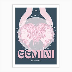 Navy Zodiac Gemini Art Print