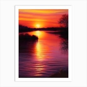 Sunset Over River Waterscape Crayon 1 Art Print