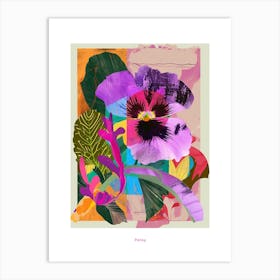 Pansy 3 Neon Flower Collage Poster Art Print