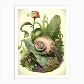 Garden Snail In Garden Botanical Art Print