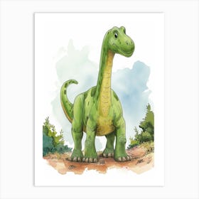 Cute Watercolour Of A Camarasaurus Dinosaur 4 Art Print