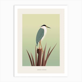 Minimalist Green Heron 3 Bird Poster Art Print