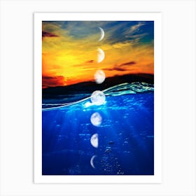 Moon Phases In The Water - Moon phases poster Art Print