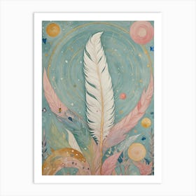 Pastel Whimsical White Feather Art Print