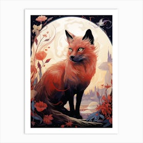 Red Fox Moon Illustration 1 Art Print