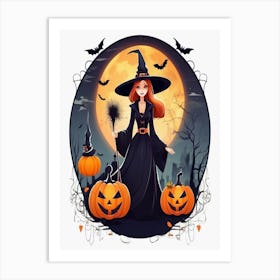 Witch With Pumpkins 3 Art Print