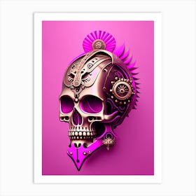 Skull With Steampunk Details 2 Pink Mexican Art Print