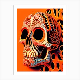 Skull With Intricate Linework 1 Orange Pop Art Art Print