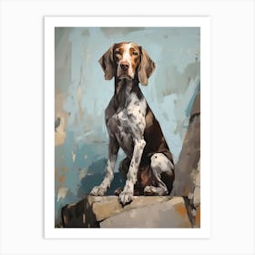 Pointer Dog, Painting In Light Teal And Brown 2 Art Print