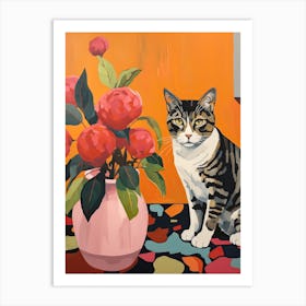 Zinnia Flower Vase And A Cat, A Painting In The Style Of Matisse 3 Art Print