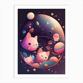Galaxies Kawaii Kids Space Art Print