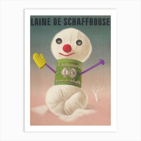 Yarn Snowman Vintage Poster Art Print