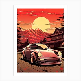 Porsche 911 Japanese Art Retro Car 1 Art Print