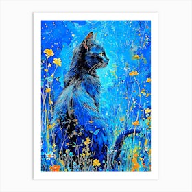 Blue Cat In The Meadow Art Print