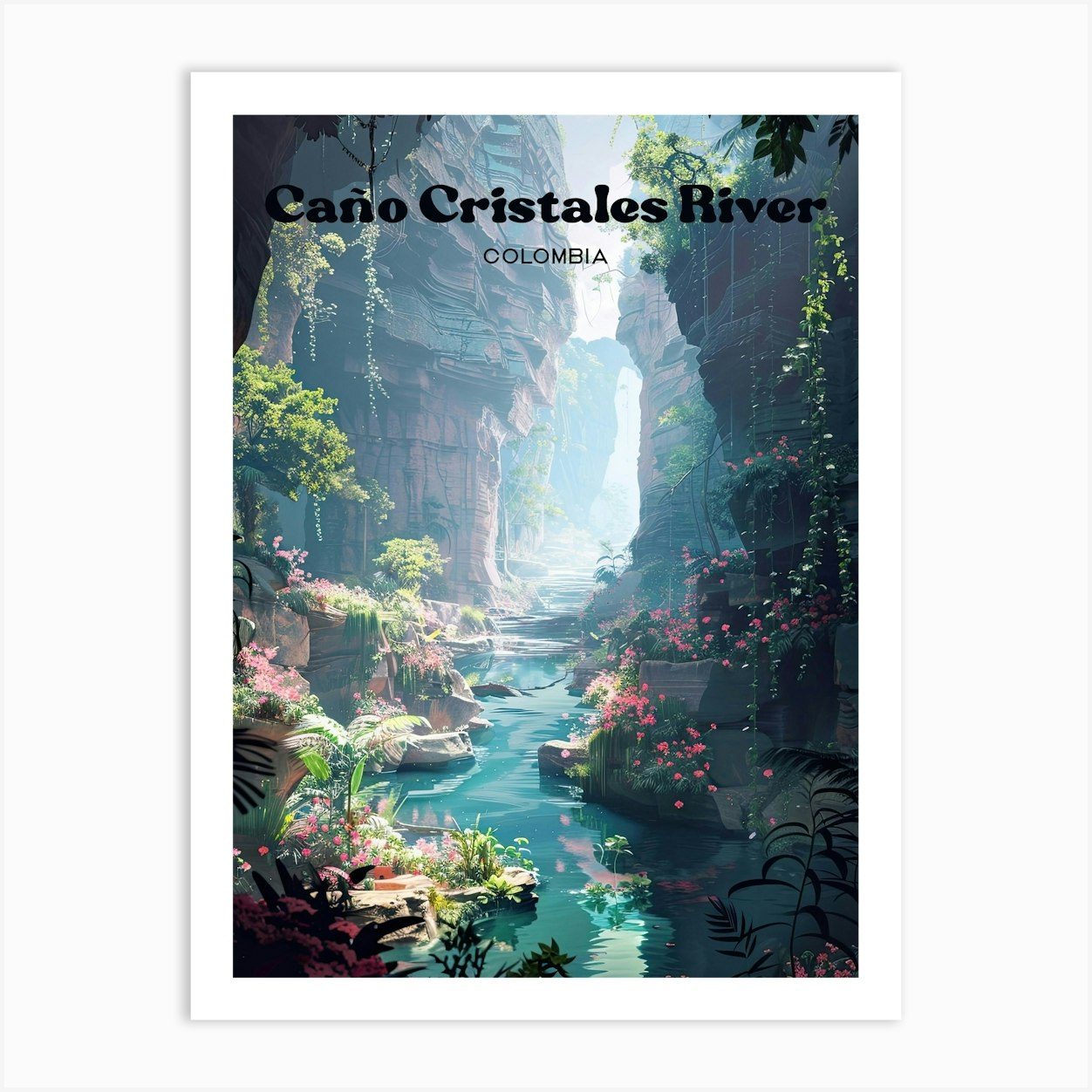 Cano Cristales River Of Five Colors Travel Illustration Art Print by Wanderscape Travel Art