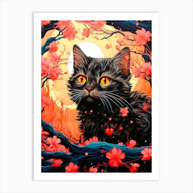 Cat In Cherry Blossoms 1 Art Print