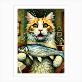 Cat With Fish 1 Poster