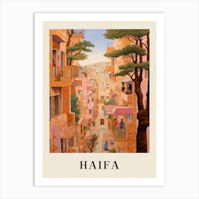Haifa Israel 2 Vintage Pink Travel Illustration Poster Art Print
