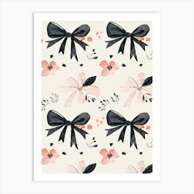 Pink And Black Bows 5 Pattern Art Print